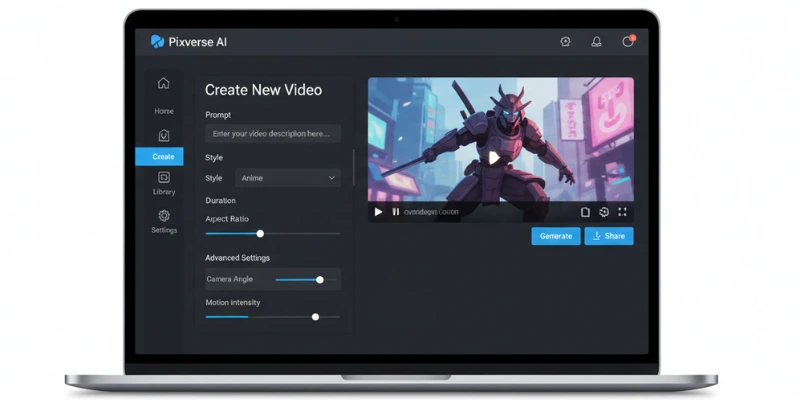 Pixverse AI dashboard with sample generated video screenshot – Unlucid AI alternative