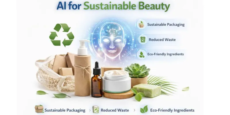 "AI in beauty products supporting sustainability and eco-friendly packaging.
