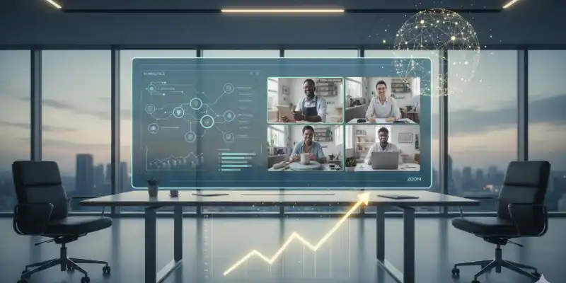 Zoom Communications video call with participants and data analytics