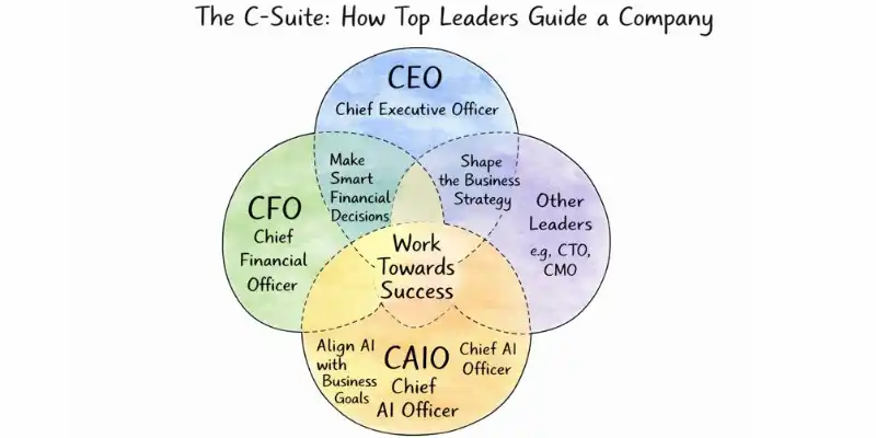Venn diagram showing how the Chief AI Officer works with the CEO, CFO, and other leaders to align AI with business goals