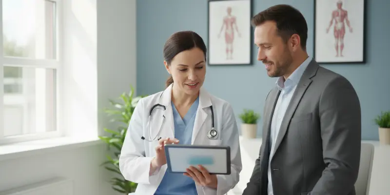 Doctor and manager discussing sovereign AI in healthcare in a hospital office