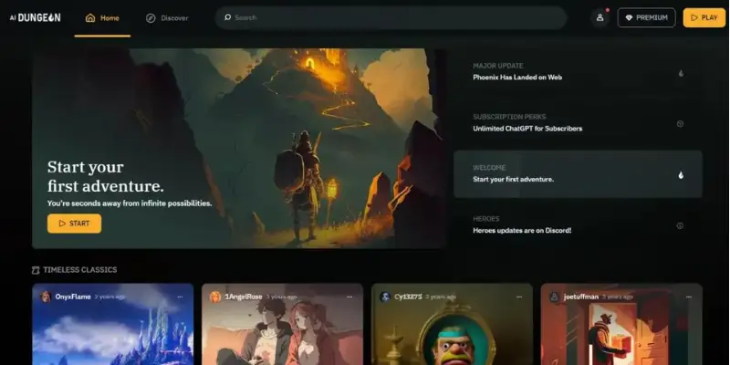  AI Dungeon interactive story dashboard
