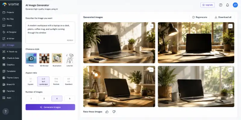 Visme AI image Generator interface
