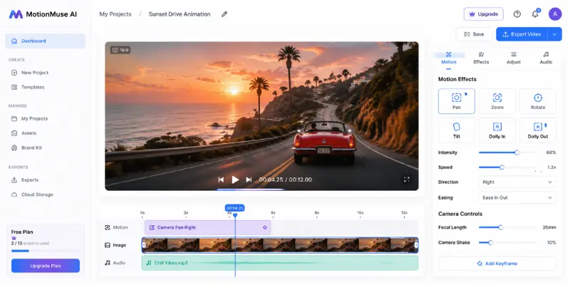 MotionMuse AI interface used as a DomoAI alternatives