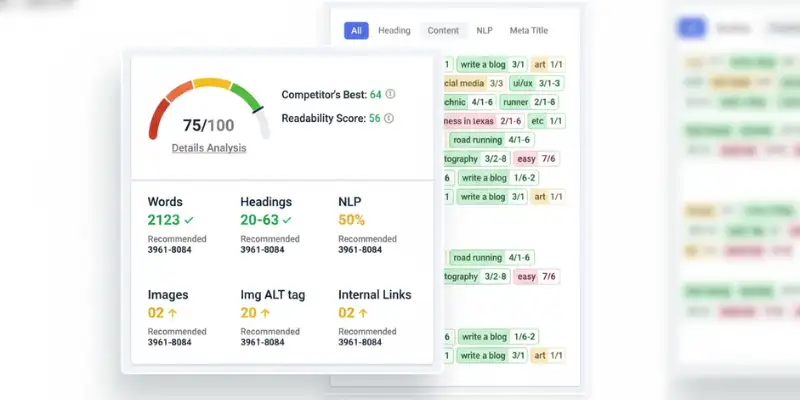 ai tools for seo content editor showing SEO score, keyword suggestions and readability improvements
