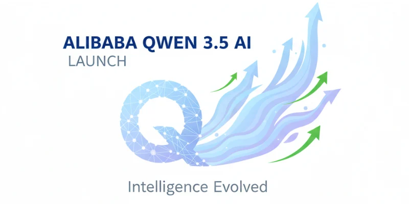 Alibaba Qwen 3.5 AI model launch abstract illustration on white background