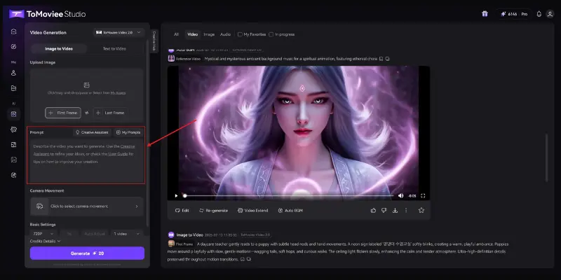 ToMoviee AI dashboard for all in one video creation
