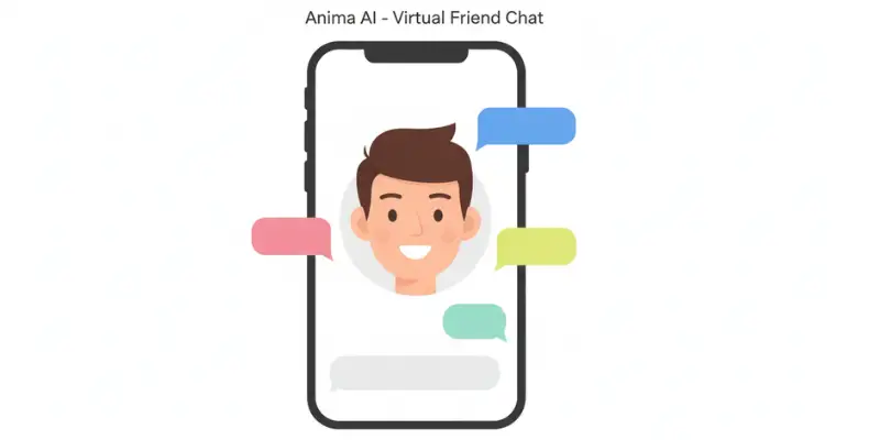  Virtual AI friend chatting on smartphone, example of Candy AI alternative, white background