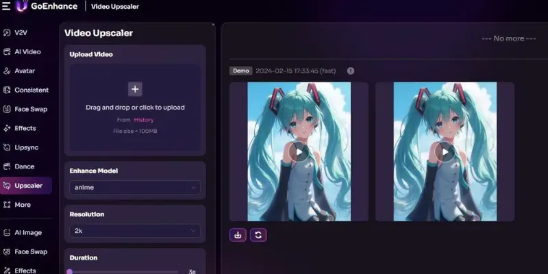 GoEnhance AI dashboard for anime style video generation

