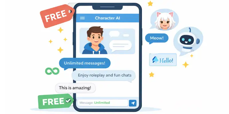  Free character AI alternatives chatbot interface with unlimited messages icon