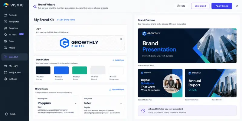 Visme AI Brand Wizard setup
