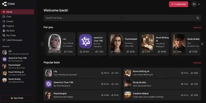 Chai AI dashboard interface