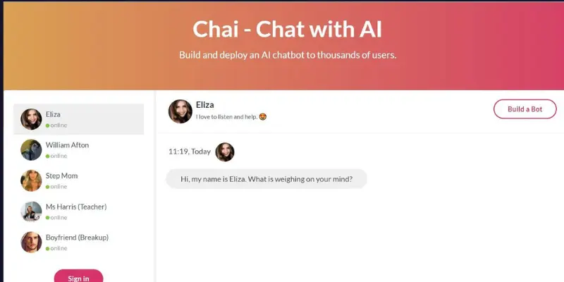 Chai AI dashboard for casual AI conversations

