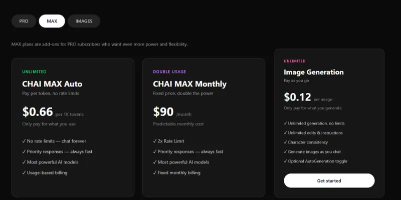 chai ai max pricing plans 