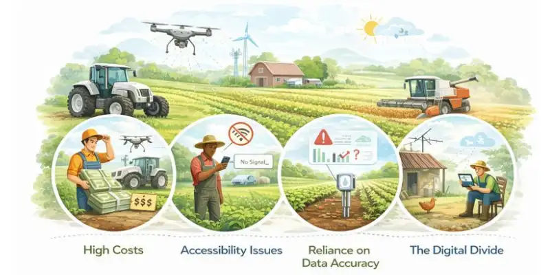 Challenges of AI in agriculture: costs, accessibility, data accuracy, and the digital divide."

