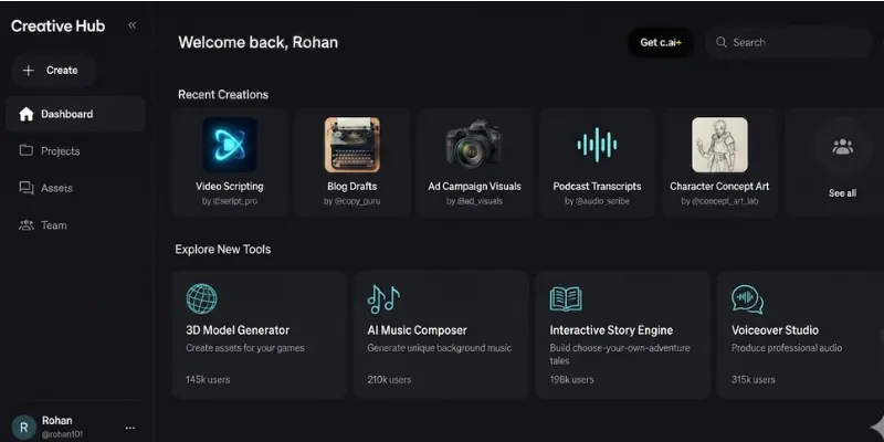 Character.AI dashboard interface