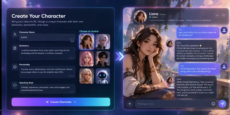 Gening AI character builder and AI chat window features