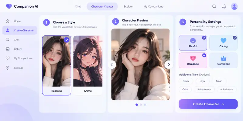 Ourdream AI character creator with realistic and anime options