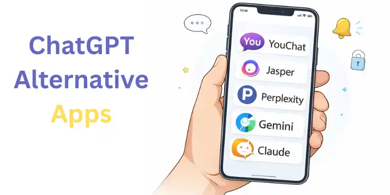  Mobile phone showing ChatGPT alternatives AI chatbot apps