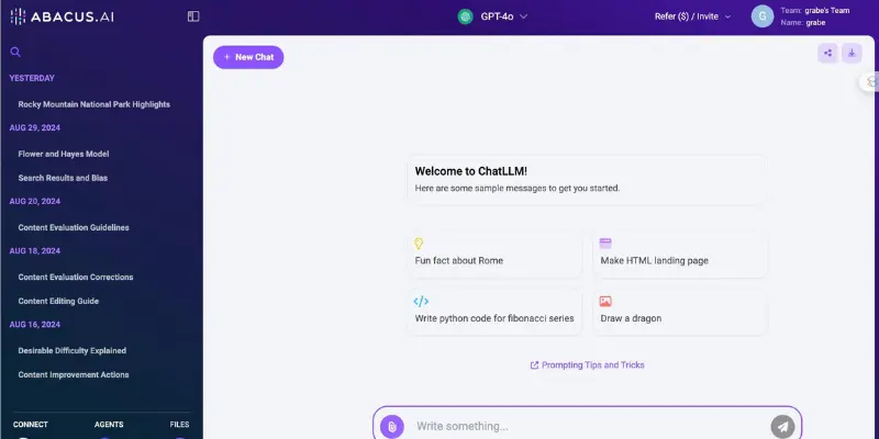 ChatLLM dashboard by Abacus AI for enterprise chat
