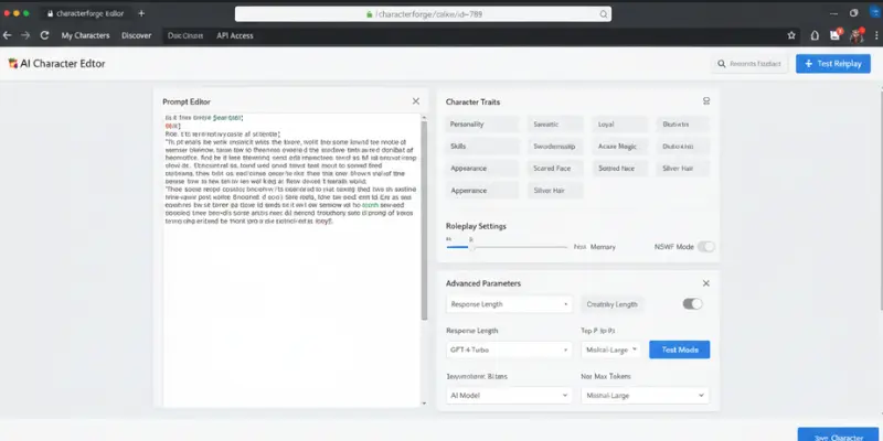 Chub AI character editor and prompt settings for roleplay, part of spicychat ai alternatives