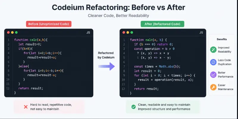 codeium refactoring showing before and after improvements 