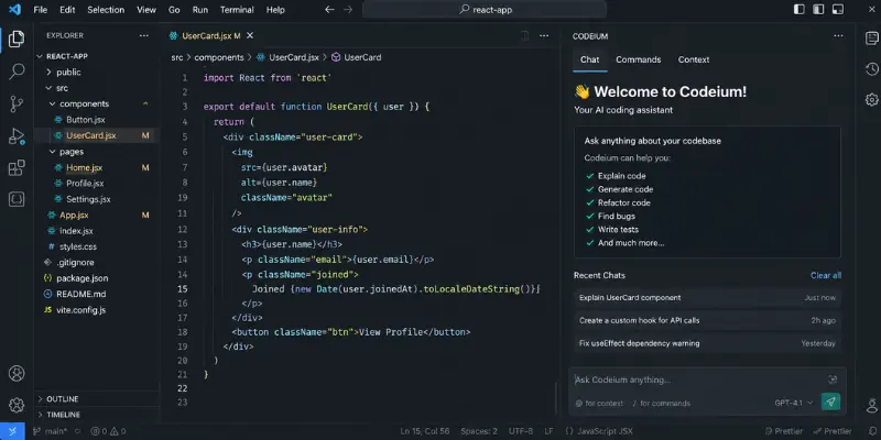 codeium ai coding assistant inside code editor 