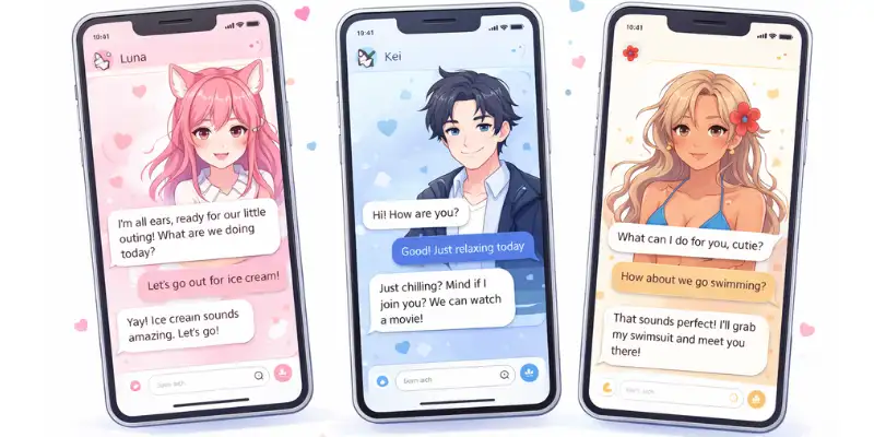 Anime-style chat interface with Crushon AI and Sakura AI