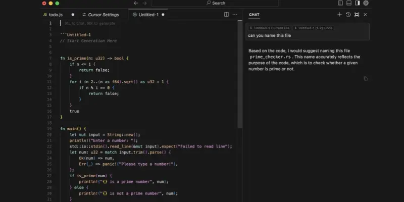 Cursor AI editor with code and AI chat 