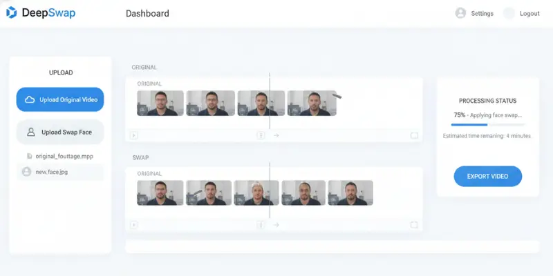  DeepSwap dashboard for AI face swap video creation