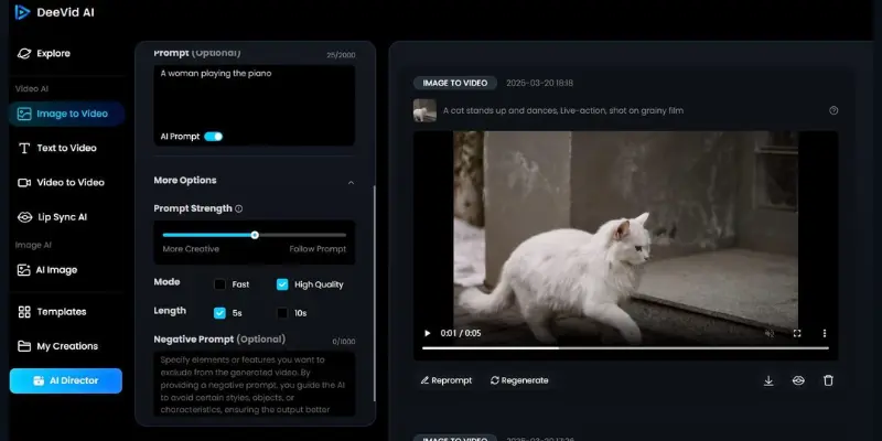 DeeVid AI storytelling video from images interface
