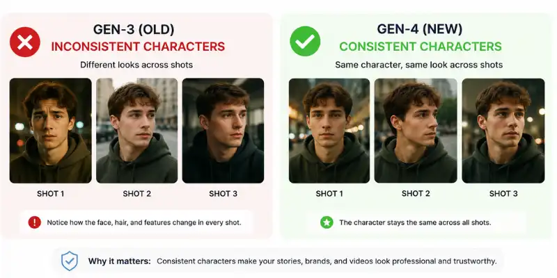 Runway Gen-4 character consistency comparison