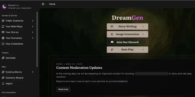  DreamGen roleplay writing dashboard

