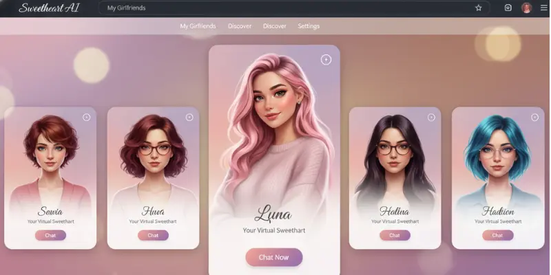 DreamGF AI dashboard with virtual girlfriend chat, included in juicychat ai alternatives
