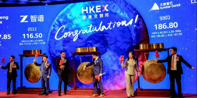 China AI Regulations as executives from Zhipu AI attend a launch event at the Hong Kong Stock Exchange