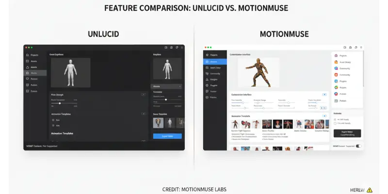  Unlucid AI vs MotionMuse comparison 2026 NSFW video tools clean interface
