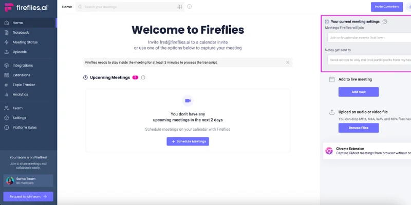 Fireflies AI meeting transcription platform in top Otter.ai alternatives