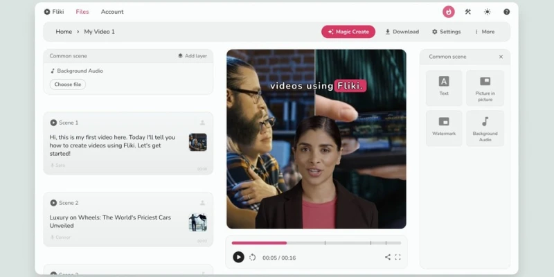 Fliki AI text to video dashboard, popular hedra ai alternatives for voice and video creation