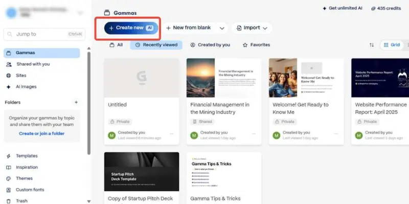  Gamma AI web app interface related to gamma ai alternatives guide