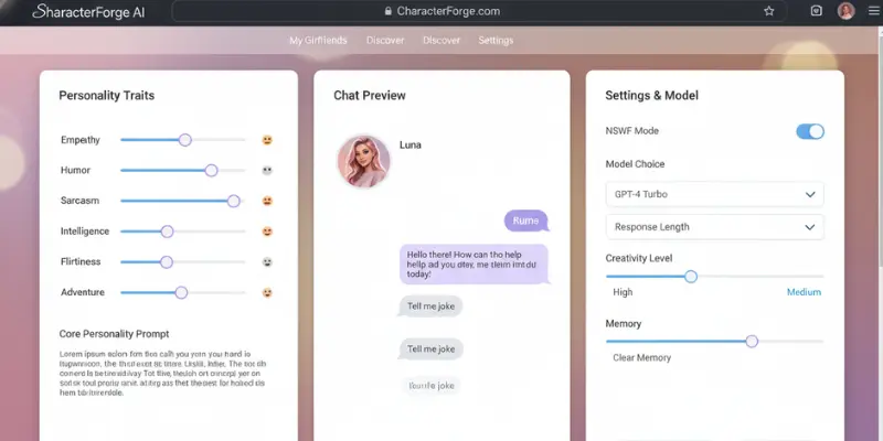 GirlfriendGPT character builder with chat preview, a spicychat ai alternatives tool
