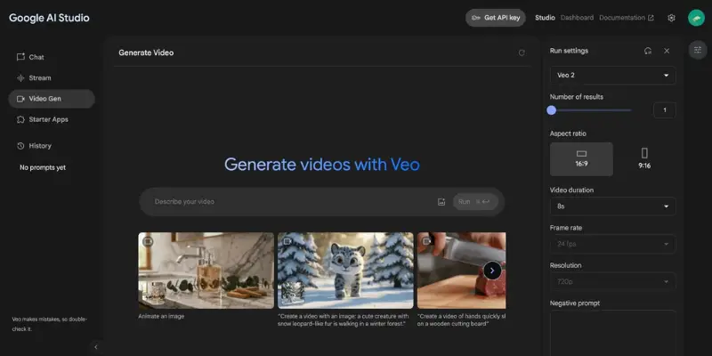 Google Veo AI dashboard interface