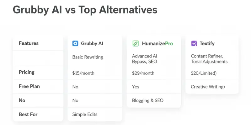  Grubby AI alternatives comparison chart