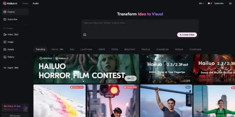 Hailuo AI dashboard for realistic motion generation