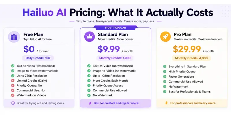 Hailuo AI pricing plans comparison
