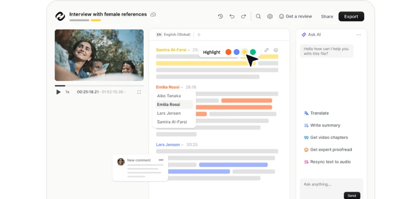  Happy Scribe audio transcription editor featured in Otter.ai alternatives