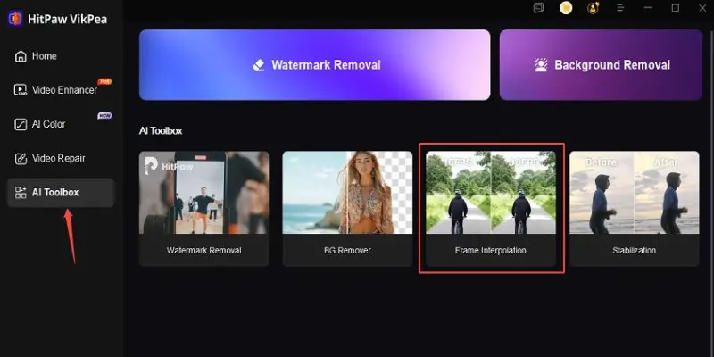  HitPaw VikPea AI video enhancer interface 
