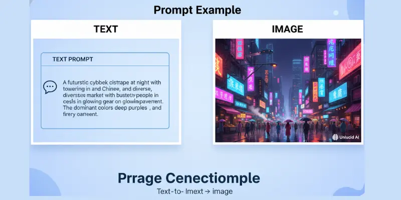 How unlucid ai works using prompts where users type text and AI converts it into visual content