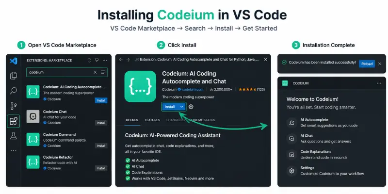 codeium installation in vs code