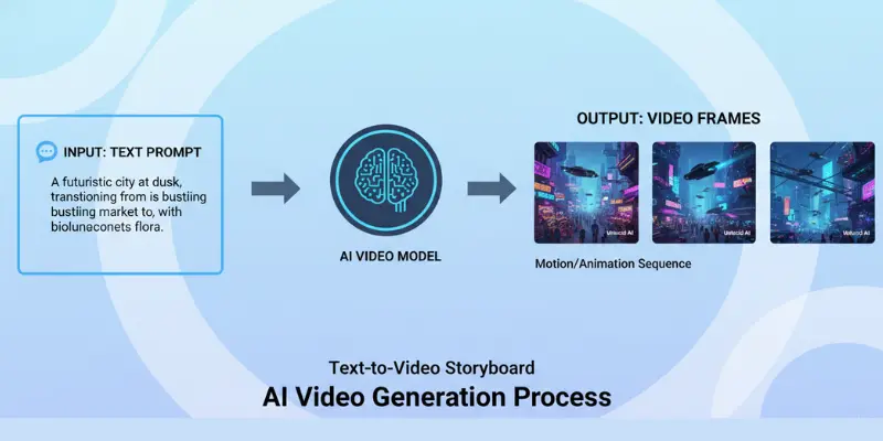 How unlucid ai works showing text turning into video with AI motion scene creation and rendering process