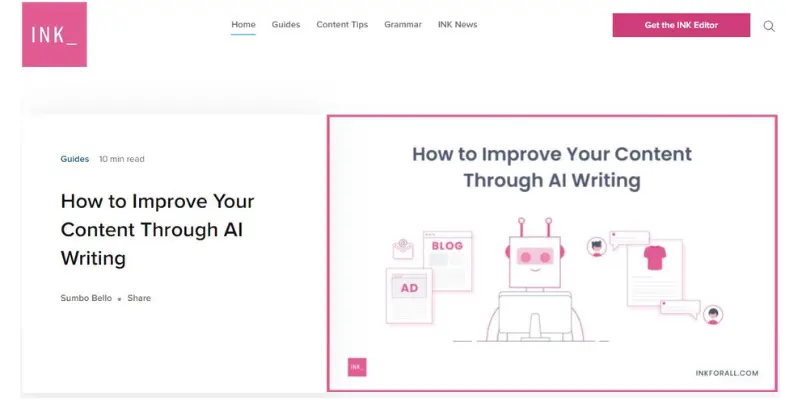 INK ai writing tools for SEO optimization and blog content